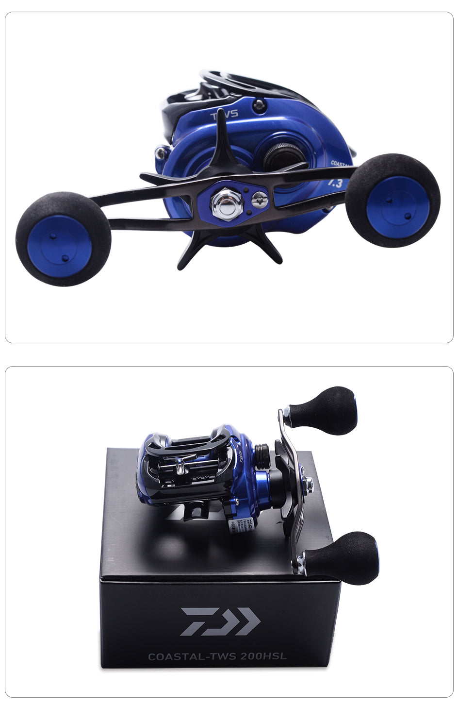 Fishing Baitcasting Reel 200HS/200HSL with SV spool, designed for saltwater fishing, showcasing its low profile and durable construction.