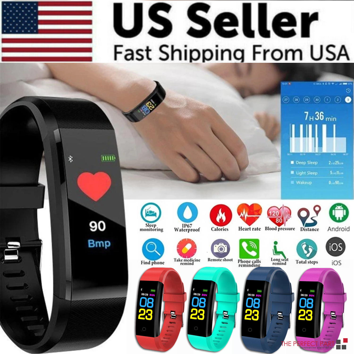 Fitness Smart Watch Activity Tracker with heart rate and oxygen monitoring features, designed for both men and women, showcasing a sleek touch screen.