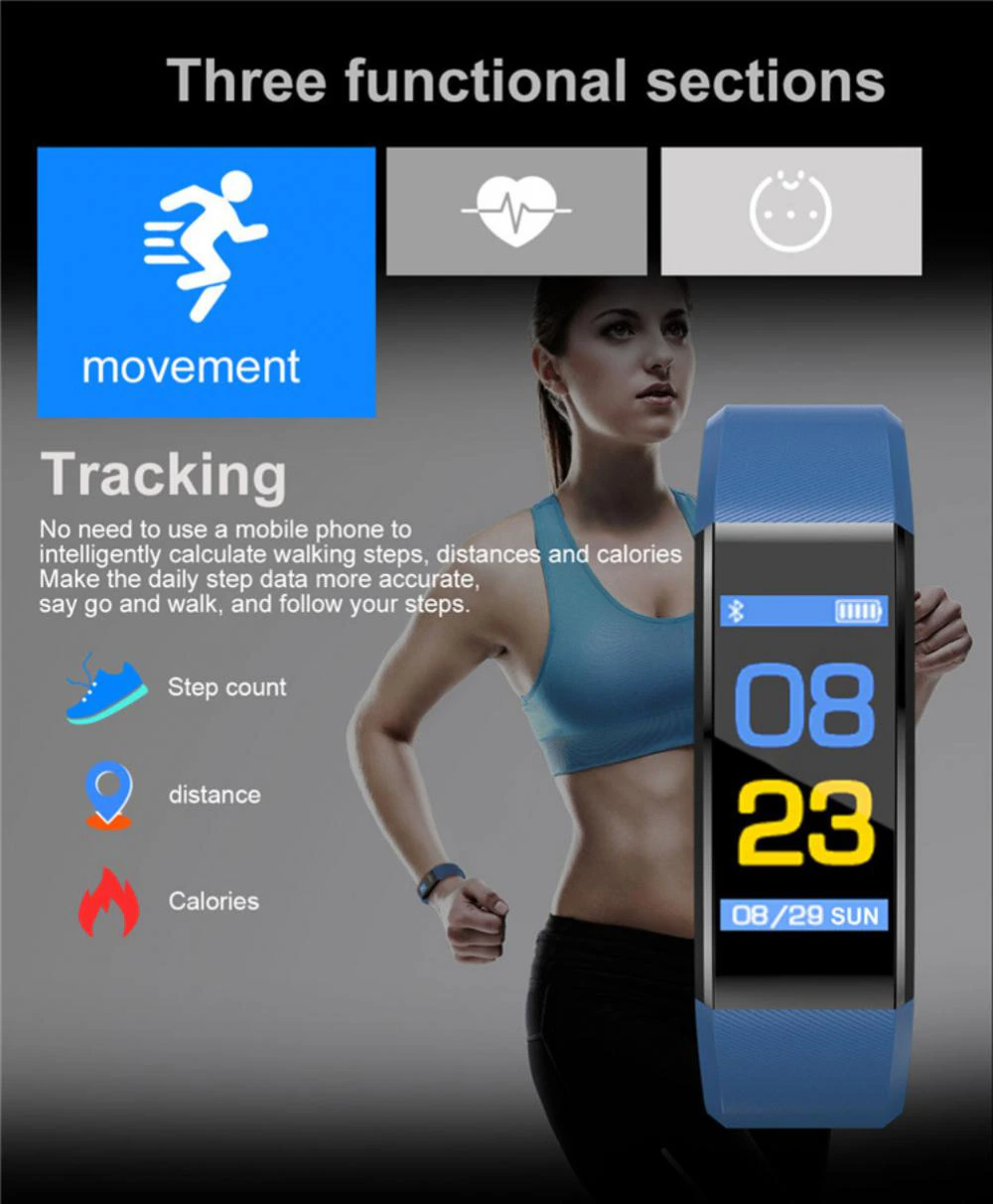 Fitness Smart Watch Activity Tracker with heart rate and oxygen monitoring features, designed for both men and women, showcasing a sleek touch screen.