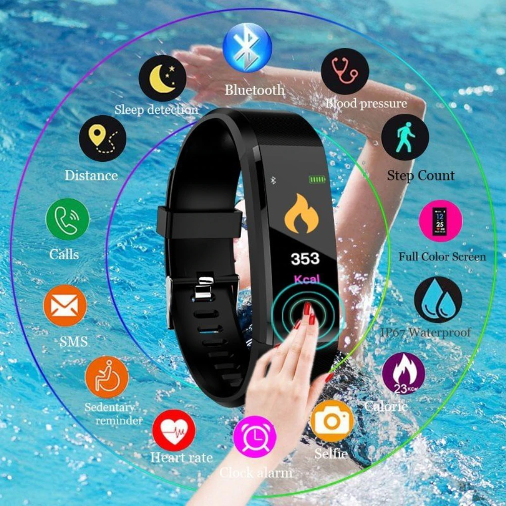 Fitness Smart Watch Activity Tracker with heart rate and oxygen monitoring features, designed for both men and women, showcasing a sleek touch screen.