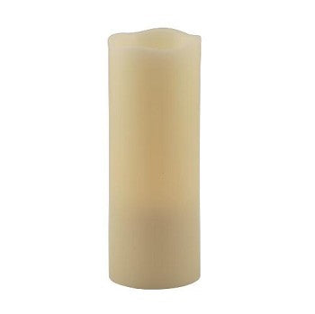 Flameless 3 x 8 Melted Top Wax Pillar Candle with realistic melted top design, perfect for indoor decor.