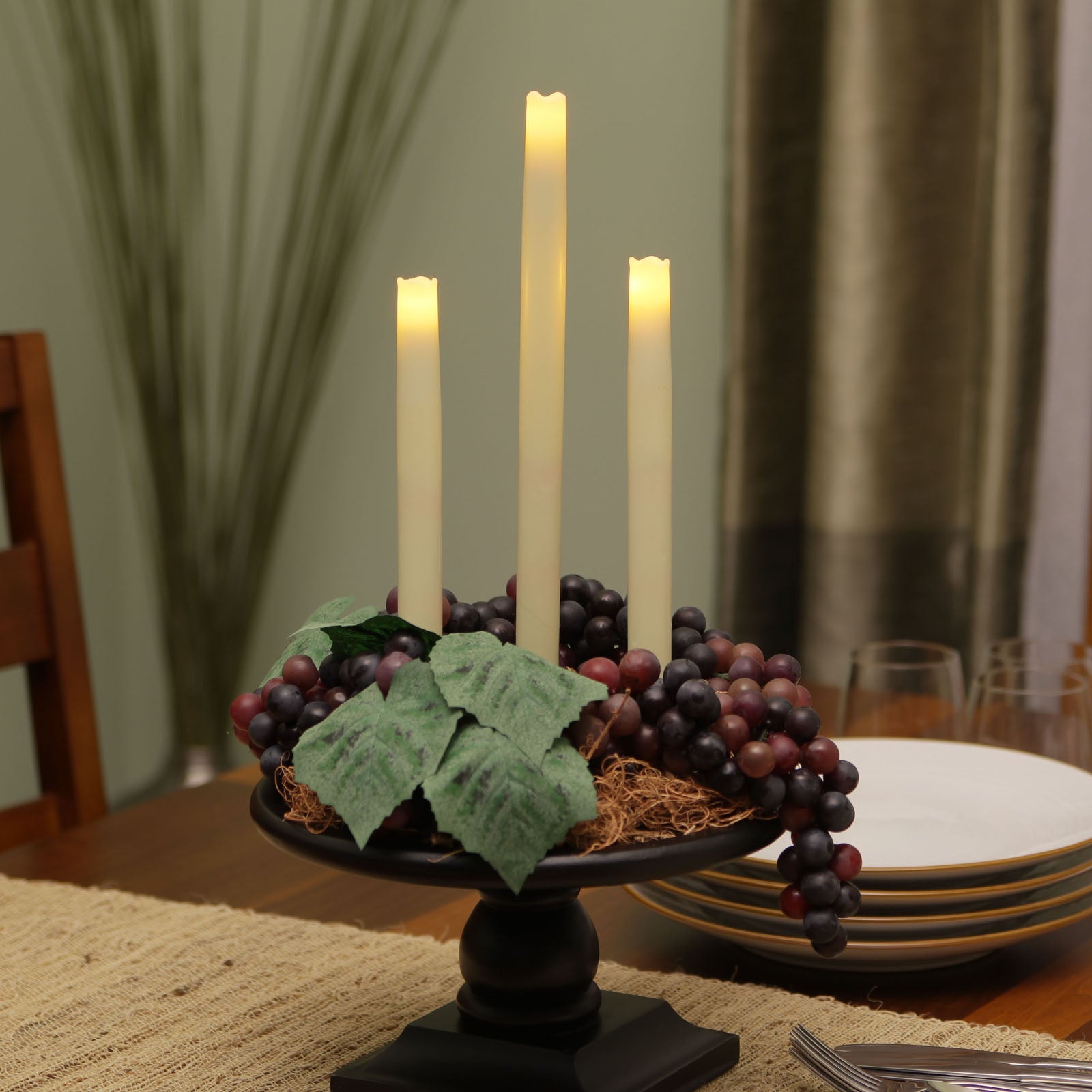 Set of two 9-inch ivory flameless LED taper candles, resembling real wax candles, perfect for home decor.