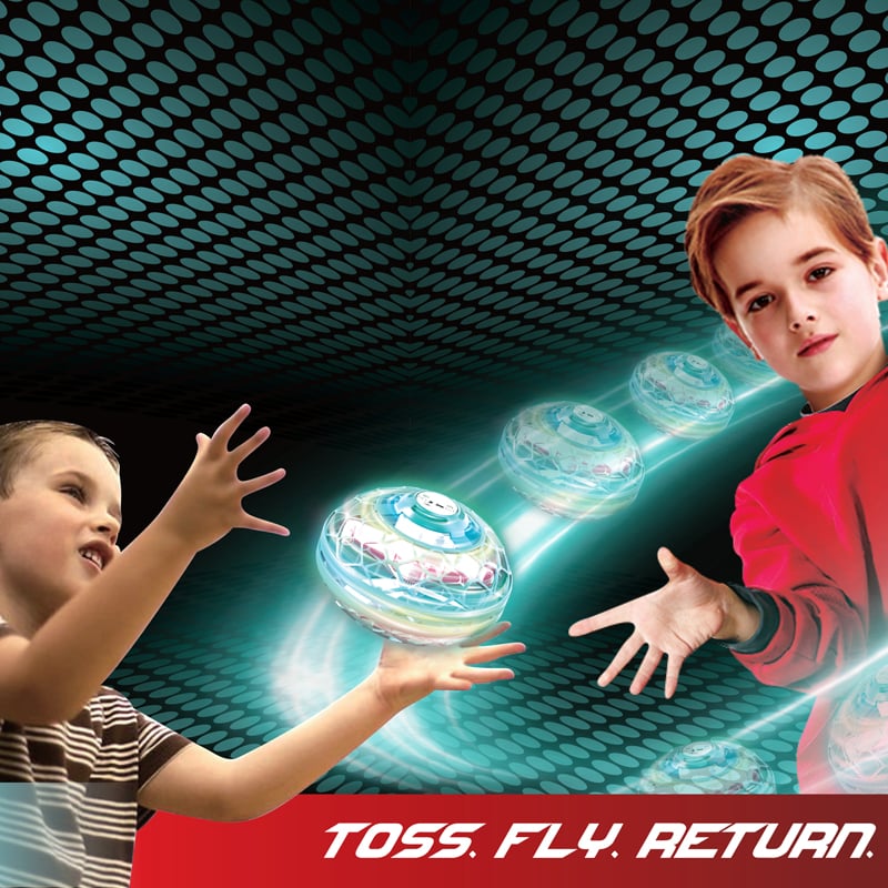 Flipo Air Toss toy in vibrant colors with LED lights, showcasing its unique boomerang design.