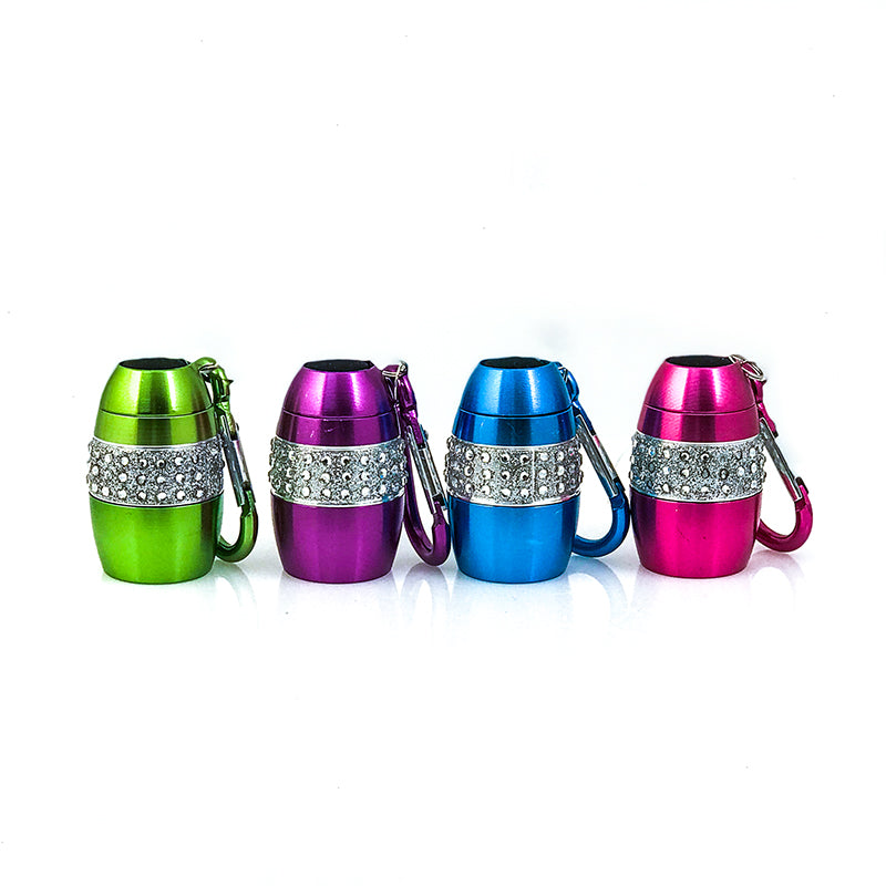 Flipo Bling Flashlight with COB LED Light in four vibrant colors: green, purple, blue, and pink, showcasing its stylish design and carabiner clip.