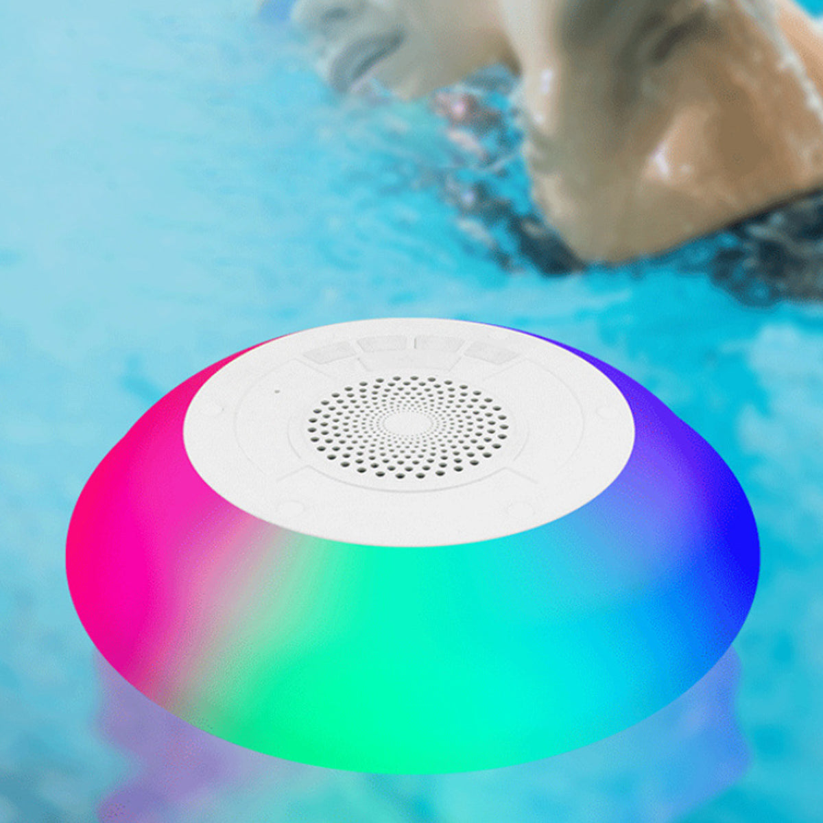 Floatilla Bluetooth LED Waterproof Speaker designed for pool parties, featuring vibrant LED lights and a sleek, portable design.