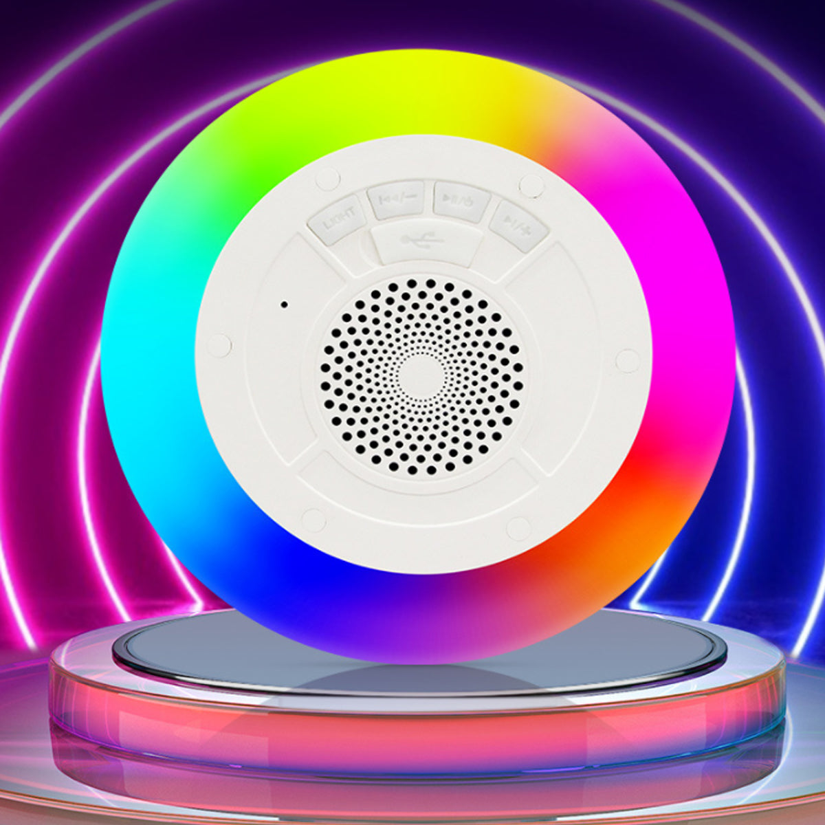 Floatilla Bluetooth LED Waterproof Speaker designed for pool parties, featuring vibrant LED lights and a sleek, portable design.