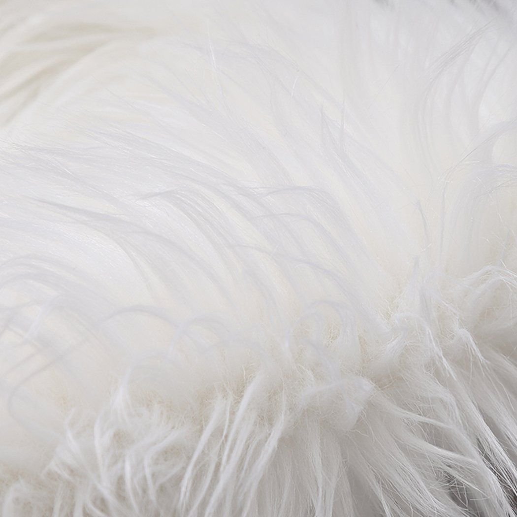 Luxurious white sheepskin shaggy rug with a plush 60-70mm pile, perfect for living rooms and bedrooms.
