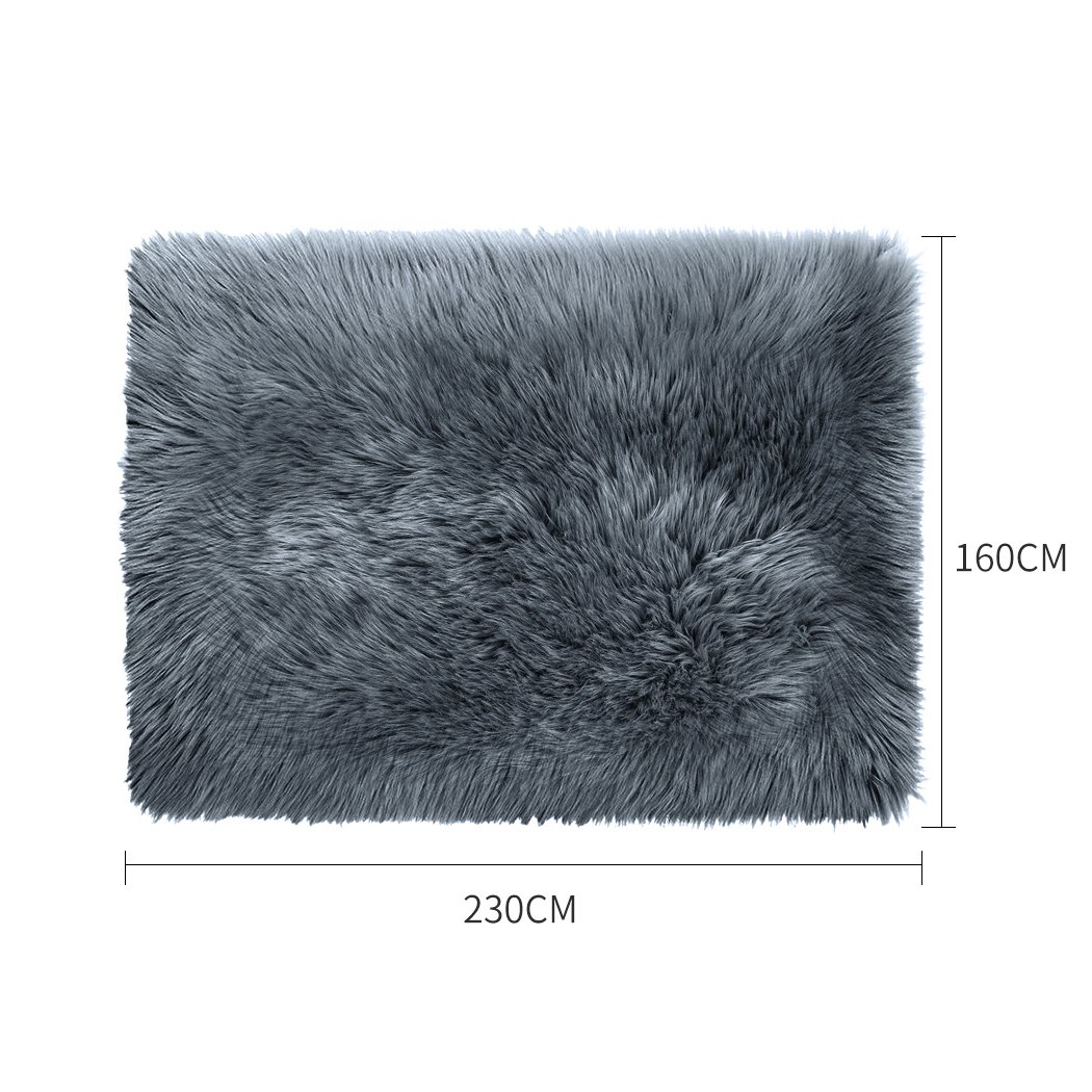 Luxurious dark grey sheepskin shaggy rug measuring 160x230 cm, perfect for bedrooms and living rooms.