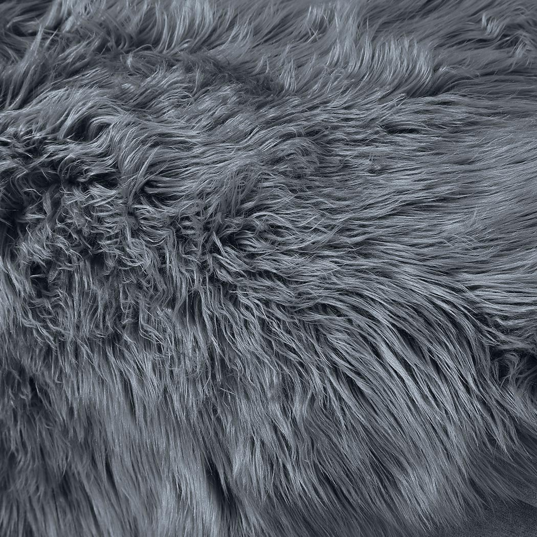 Luxurious dark grey sheepskin shaggy rug measuring 160x230 cm, perfect for bedrooms and living rooms.