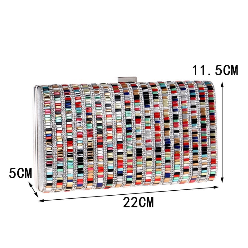 A vibrant Flower Candy Color Evening Bag adorned with diamonds, pearls, and floral decorations, perfect for weddings and parties.