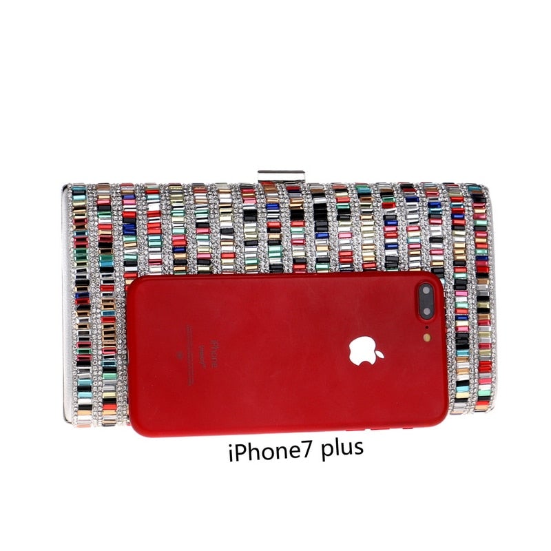 A vibrant Flower Candy Color Evening Bag adorned with diamonds, pearls, and floral decorations, perfect for weddings and parties.