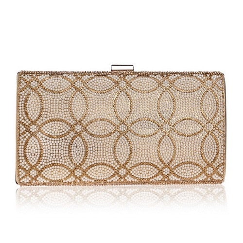 A vibrant Flower Candy Color Evening Bag adorned with diamonds, pearls, and floral decorations, perfect for weddings and parties.