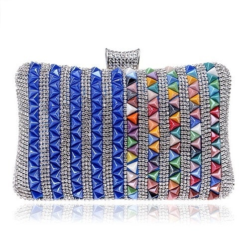 A vibrant Flower Candy Color Evening Bag adorned with diamonds, pearls, and floral decorations, perfect for weddings and parties.
