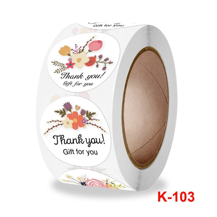 A roll of Flower Hand-decorated Thank You Sealing Stickers featuring floral designs, perfect for gift wrapping and baking.