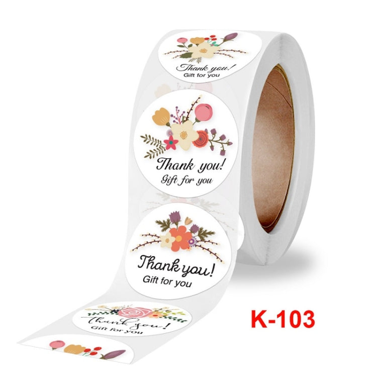 A roll of Flower Hand-decorated Thank You Sealing Stickers featuring floral designs, perfect for gift wrapping and baking.