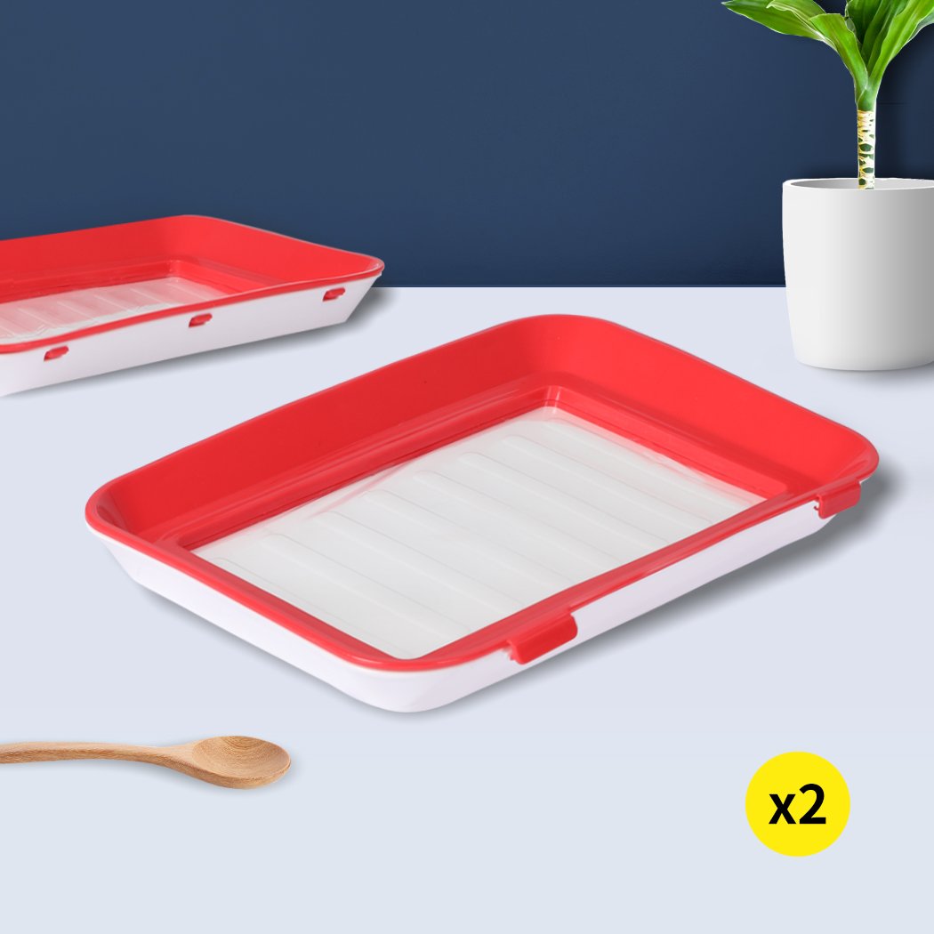 Reusable Food Containers Preservation Tray Storage Set in red and white, featuring airtight sealing and eco-friendly design.