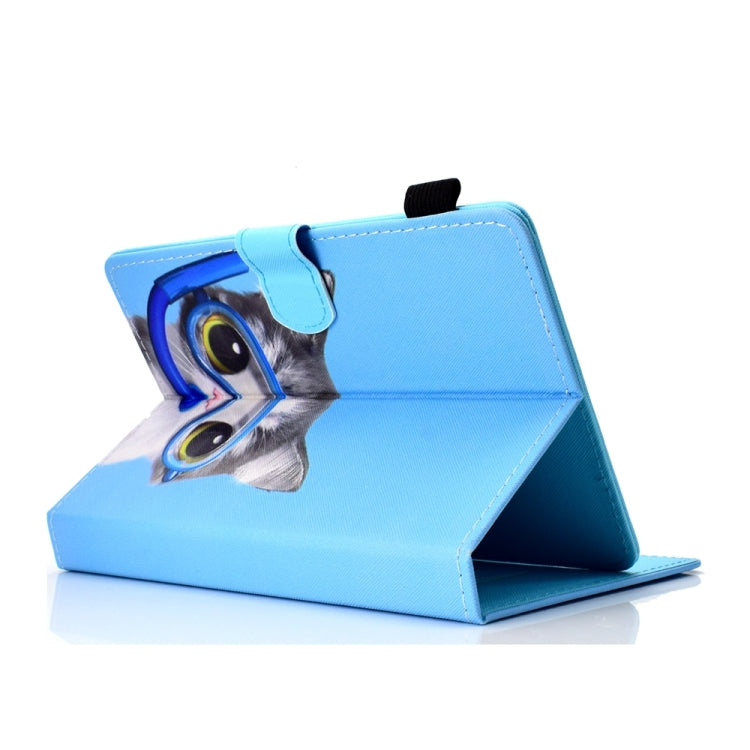 Stylish 10 inch Universal Colored Drawing Stitching Leather Tablet Case showcasing its durable PU leather and TPU material, with functional card slots and stand.