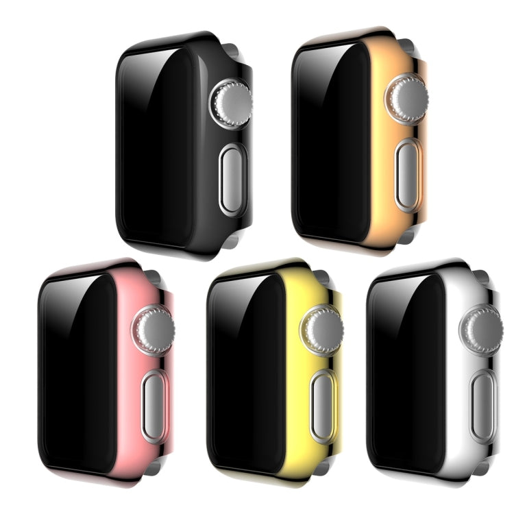 Full Coverage PlatingGlass for Apple Watch Series 3, 2, and 1 in various colors, showcasing its sleek design and protective features.