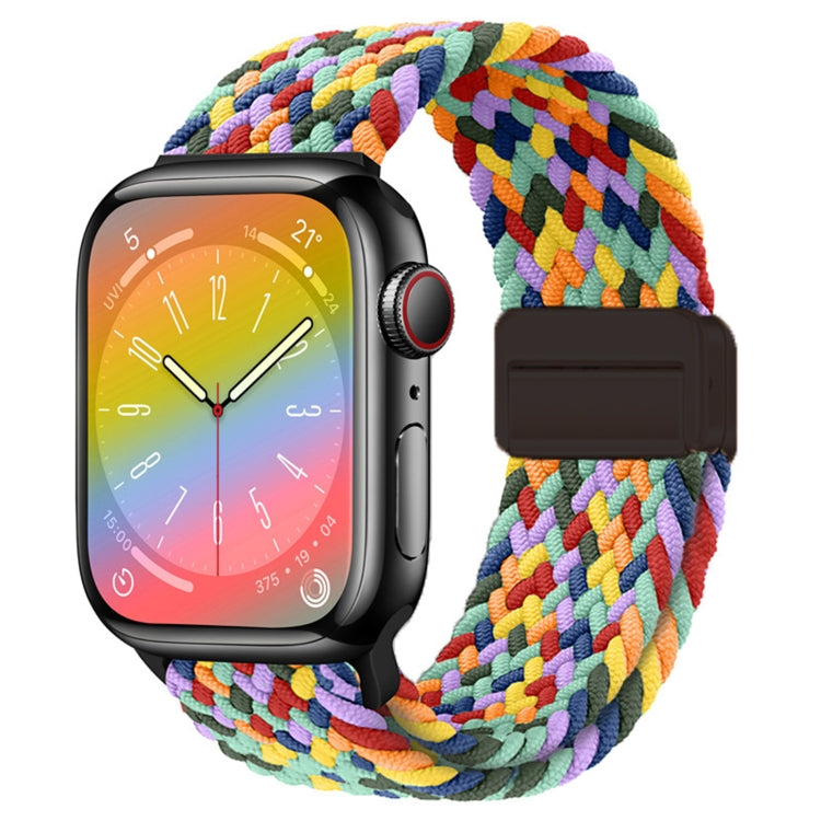 Nylon woven magnetic fold buckle watch strap for Apple Watch Series 3, showcasing its soft texture and adjustable metal buckle.