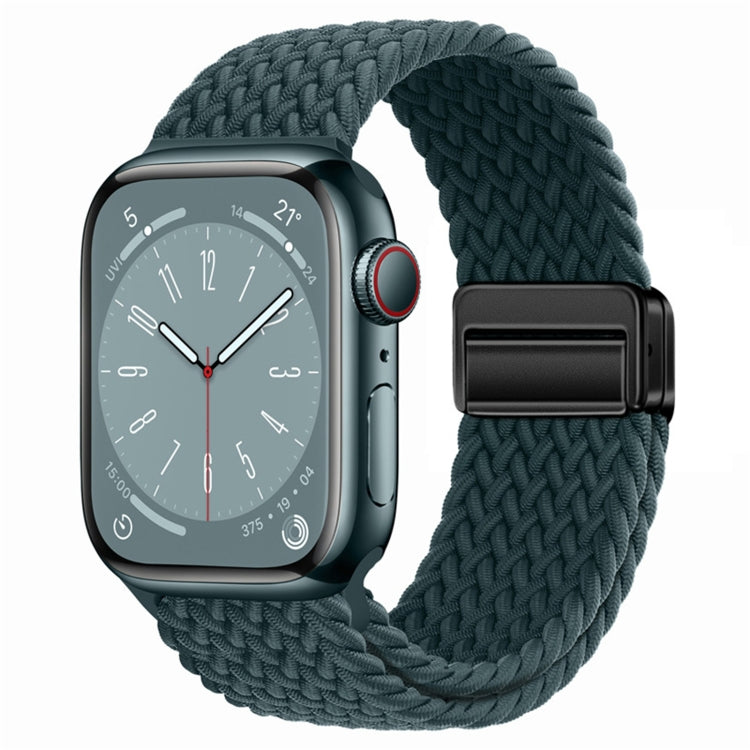 Nylon woven magnetic fold buckle watch strap for Apple Watch Series 4, showcasing its soft texture and adjustable metal buckle.