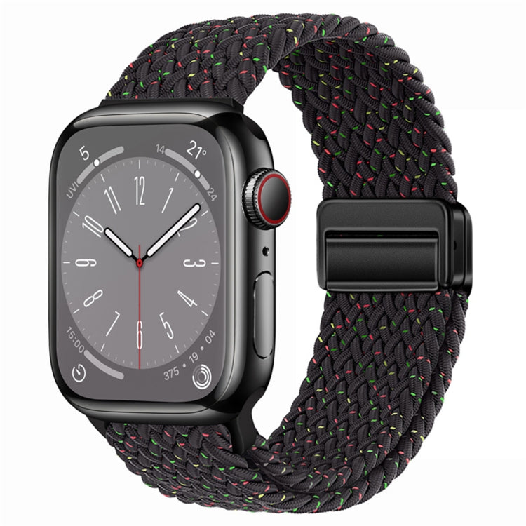Nylon woven magnetic fold buckle watch strap for Apple Watch Series 4, showcasing its soft texture and adjustable metal buckle.