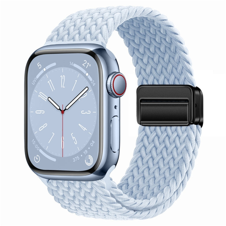 Nylon woven magnetic fold buckle watch strap for Apple Watch Series 4, showcasing its soft texture and adjustable metal buckle.