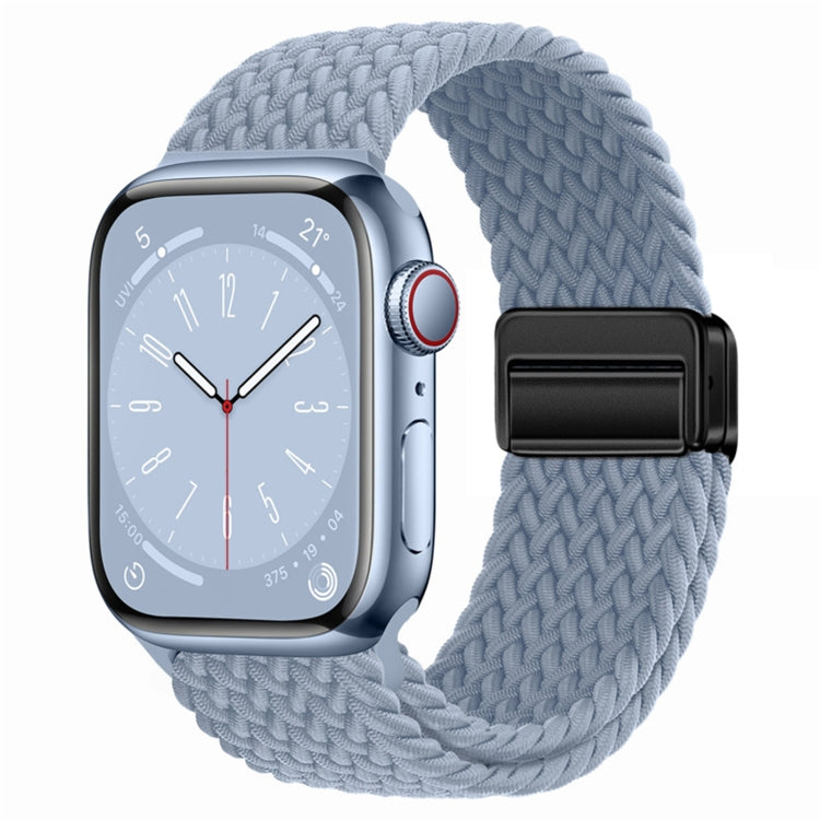 Nylon woven magnetic fold buckle watch strap for Apple Watch Series 5, showcasing its soft texture and adjustable metal buckle.