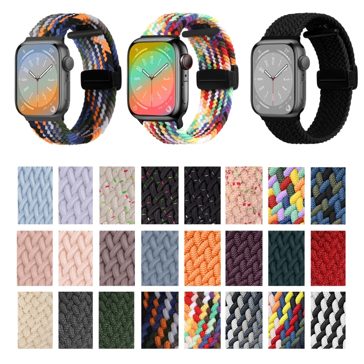 Nylon woven magnetic fold buckle watch strap for Apple Watch Series 6, showcasing its soft texture and adjustable metal buckle.