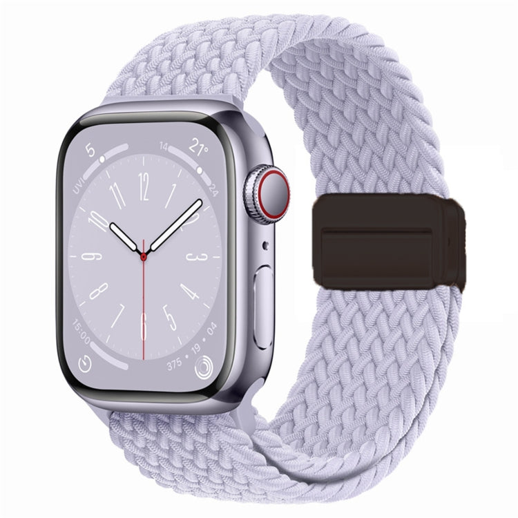 Nylon woven magnetic fold buckle watch strap for Apple Watch Series 9, showcasing its soft texture and adjustable metal buckle.