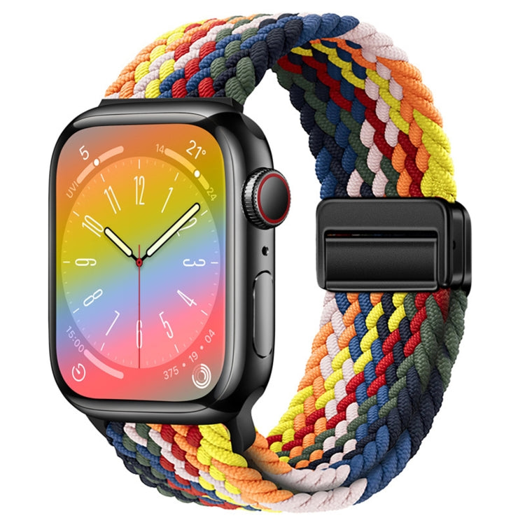 Nylon woven magnetic fold buckle watch strap for Apple Watch Ultra 2, showcasing its soft texture and adjustable metal buckle.