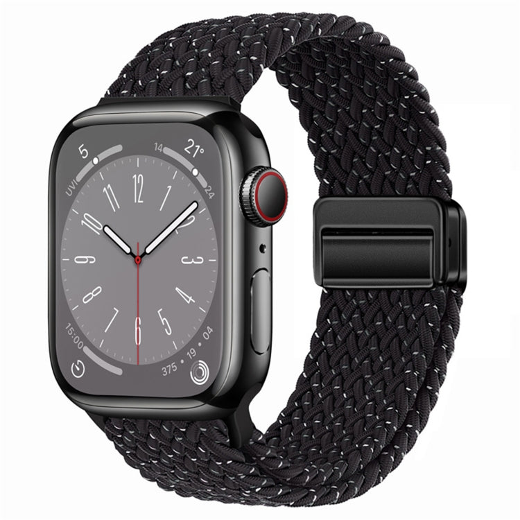Nylon woven magnetic fold buckle watch strap for Apple Watch Ultra 49mm in various colors, showcasing its soft texture and adjustable metal buckle.