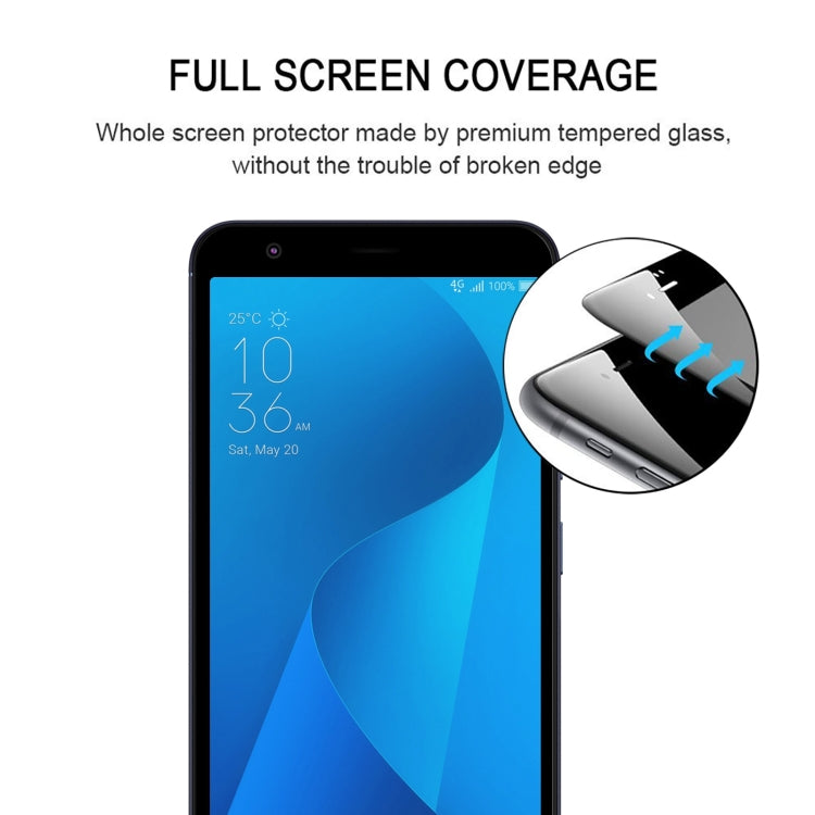 25 PCS Full Glue Full Cover tempered glass screen protector for Asus Zenfone Max Plus M1 ZB570TL, showcasing its clarity and protective features.