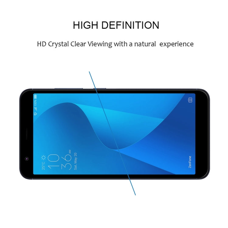 25 PCS Full Glue Full Cover tempered glass screen protector for Asus Zenfone Max Plus M1 ZB570TL, showcasing its clarity and protective features.