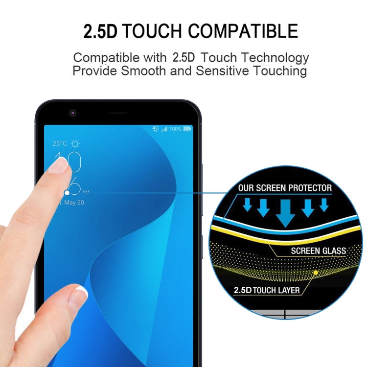 25 PCS Full Glue Full Cover tempered glass screen protector for Asus Zenfone Max Plus M1 ZB570TL, showcasing its clarity and protective features.