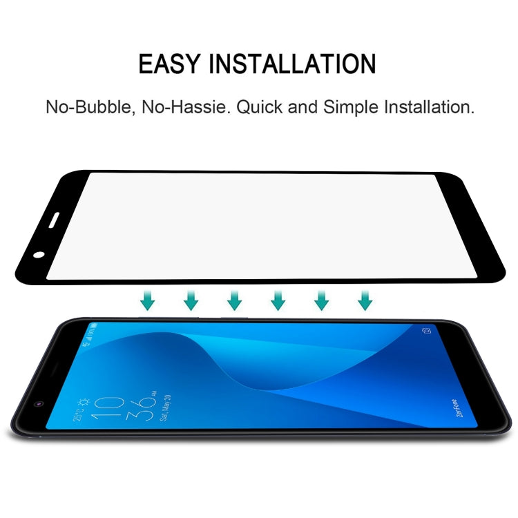 25 PCS Full Glue Full Cover tempered glass screen protector for Asus Zenfone Max Plus M1 ZB570TL, showcasing its clarity and protective features.