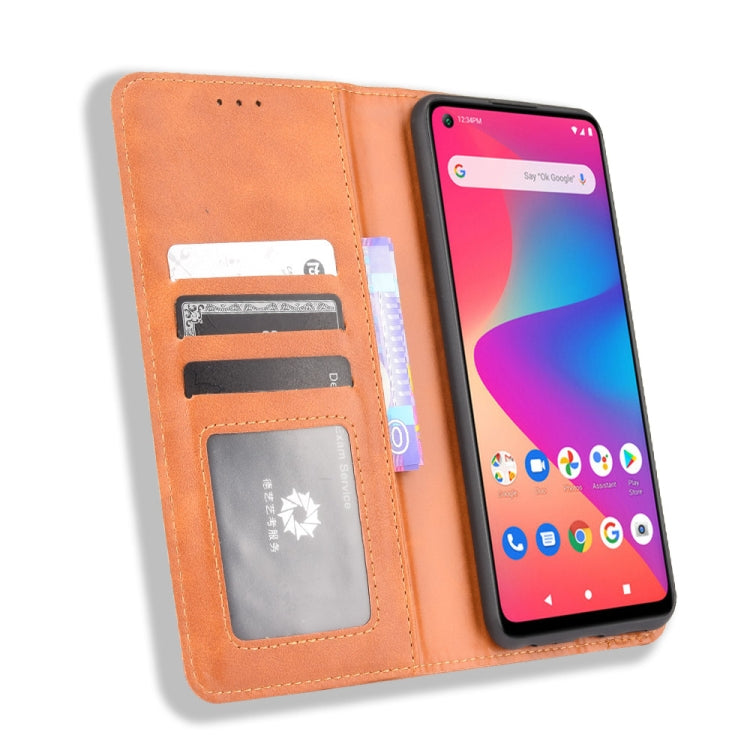 For BLU G91 Magnetic Buckle Case with Retro Crazy Horse Texture, showcasing its stylish design and card slots.