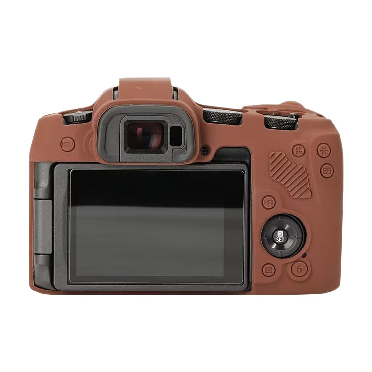Coffee colored soft silicone protective case for Canon EOS R8 camera, showcasing its flexible and durable design.