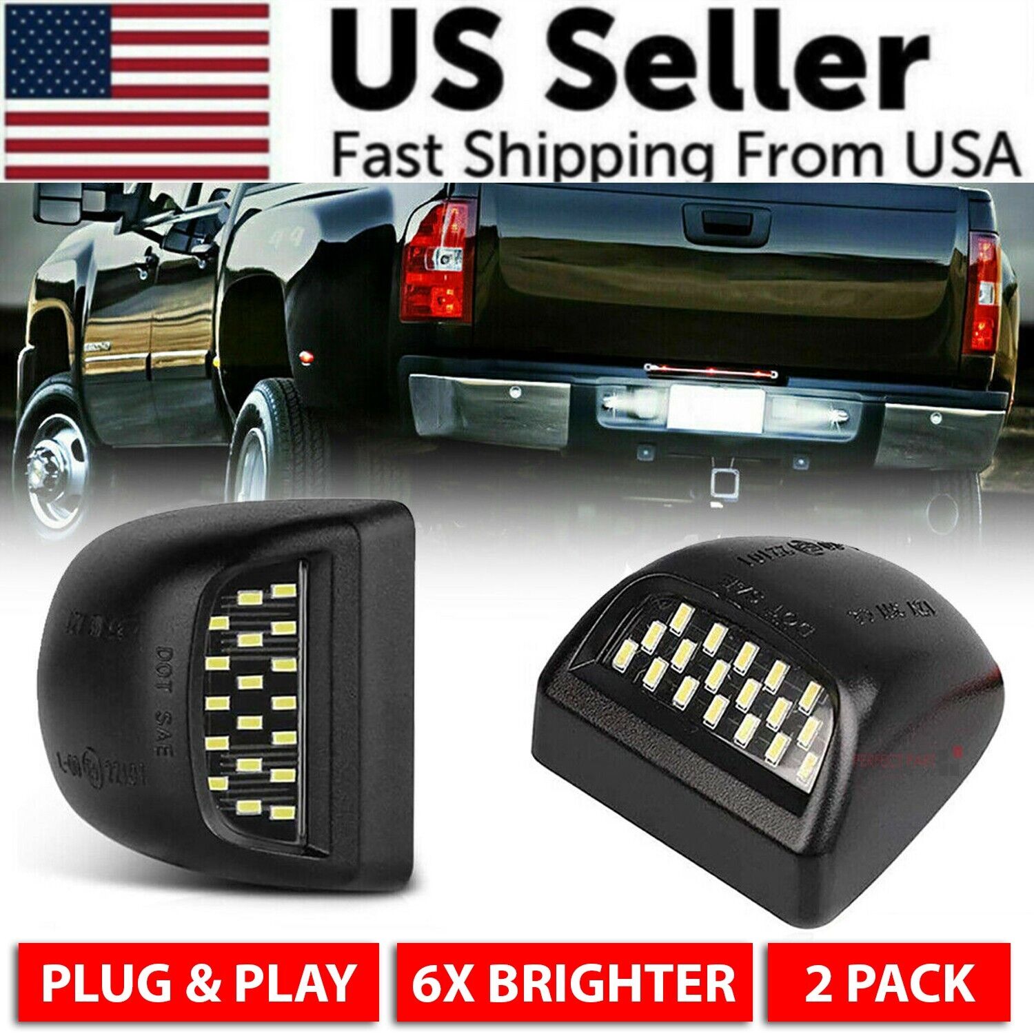 BRIGHT SMD LED License Plate Lights for Chevy Silverado Avalanche 1999-2013, showcasing bright white illumination and durable design.