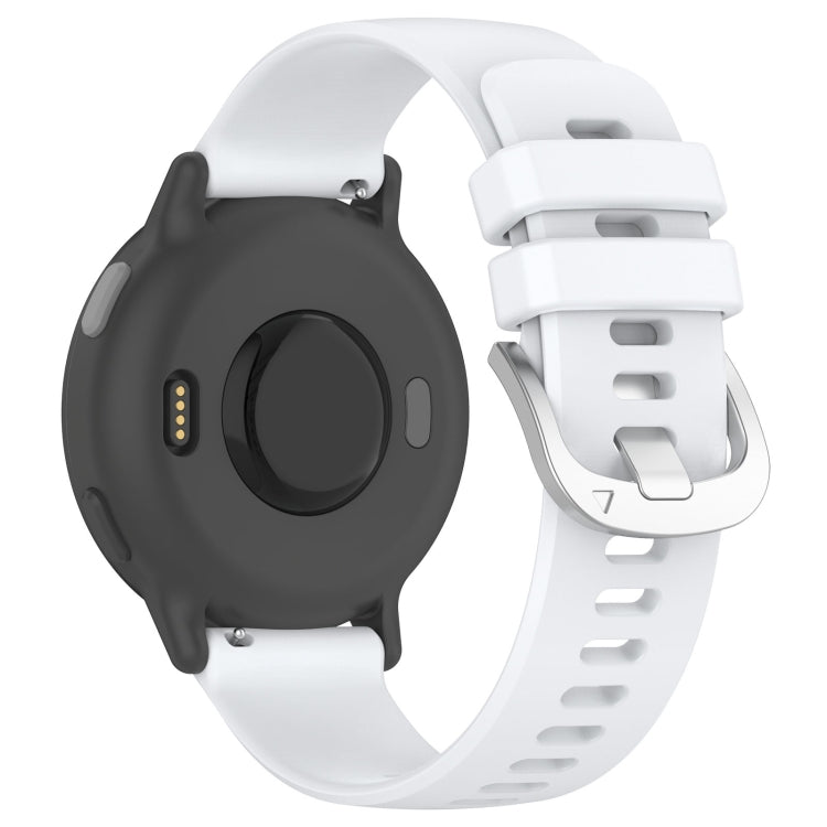 White silicone watch band for Garmin vivoactive 5, showcasing its sleek design and adjustable features.