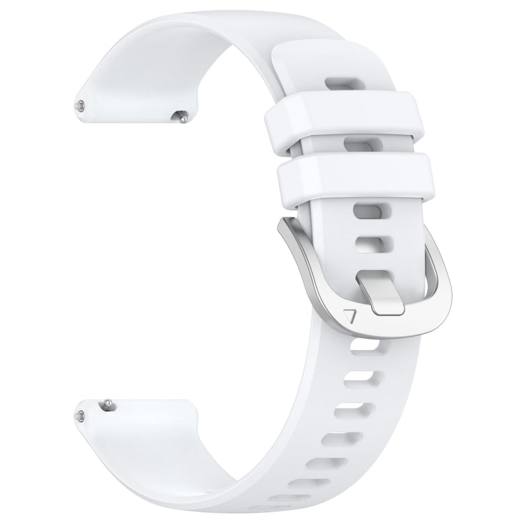 White silicone watch band for Garmin vivoactive 5, showcasing its sleek design and adjustable features.