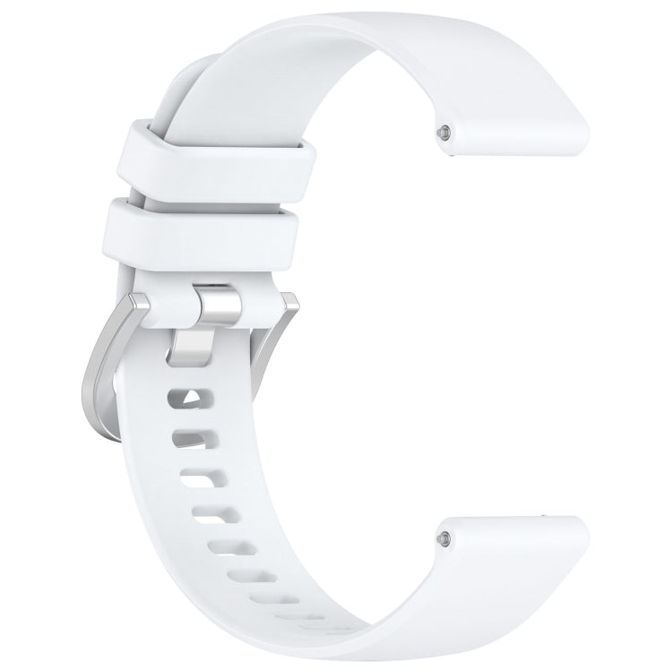 White silicone watch band for Garmin vivoactive 5, showcasing its sleek design and adjustable features.