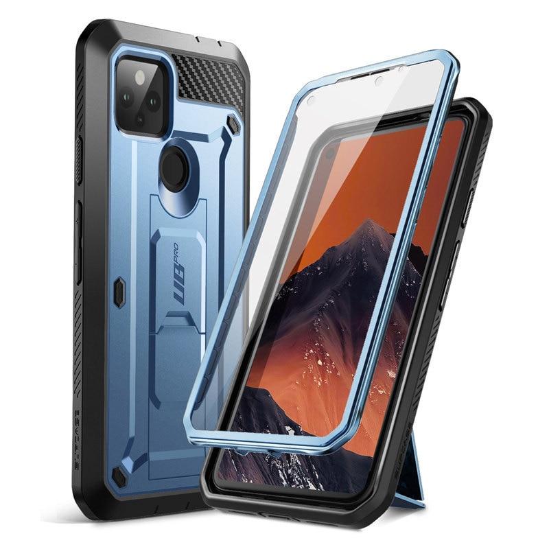 For Google Pixel 4A 5G UB Pro Full-Body Rugged Holster Case in Black, showcasing its durable design and built-in screen protector.