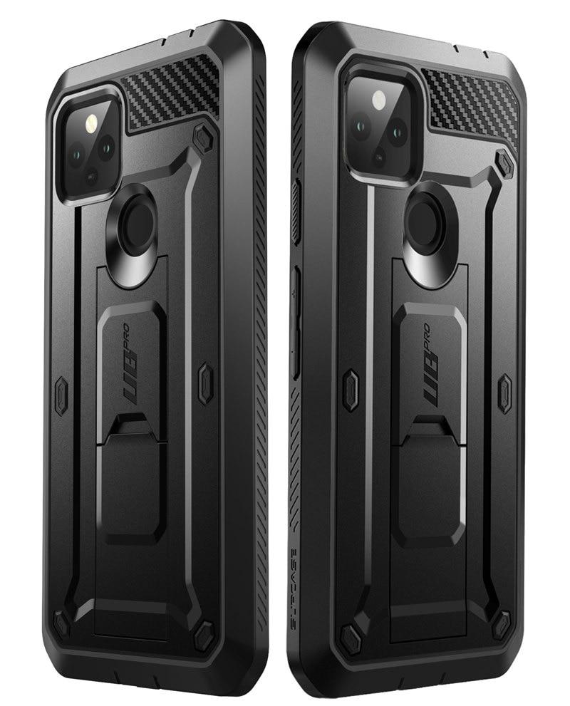 For Google Pixel 4A 5G UB Pro Full-Body Rugged Holster Case in Black, showcasing its durable design and built-in screen protector.