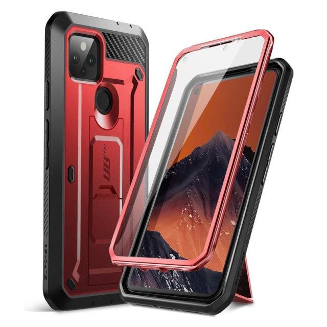 For Google Pixel 4A 5G UB Pro Full-Body Rugged Holster Case in Black, showcasing its durable design and built-in screen protector.