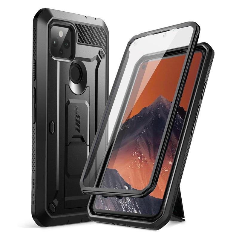 For Google Pixel 4A 5G UB Pro Full-Body Rugged Holster Case in Black, showcasing its durable design and built-in screen protector.