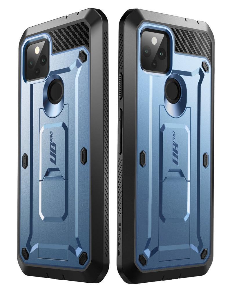 For Google Pixel 4A 5G UB Pro Full-Body Rugged Holster Case in Black, showcasing its durable design and built-in screen protector.