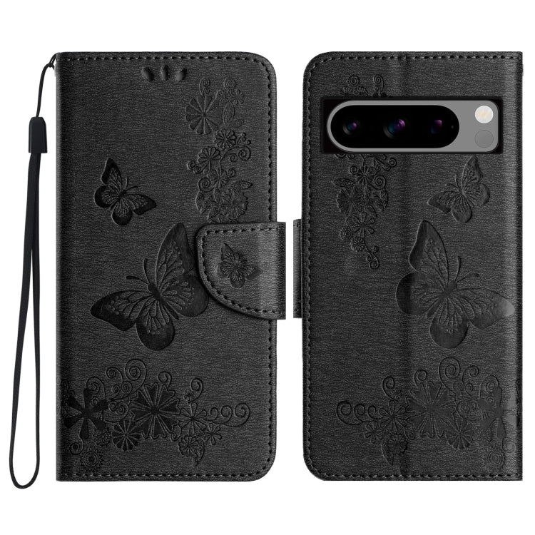 Black Butterfly Embossed Flip Leather Phone Case for Google Pixel 8, showcasing its elegant design and functional features.