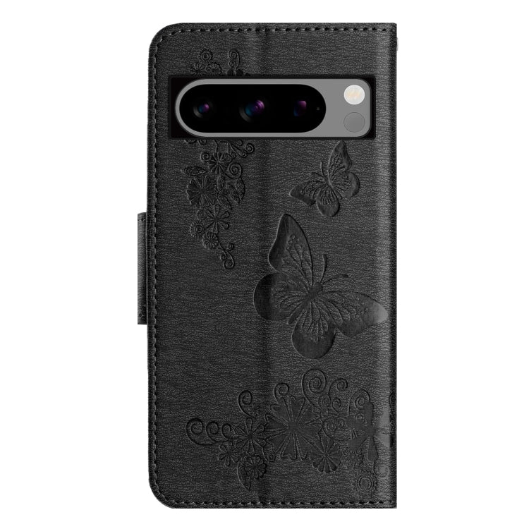 Black Butterfly Embossed Flip Leather Phone Case for Google Pixel 8, showcasing its elegant design and functional features.