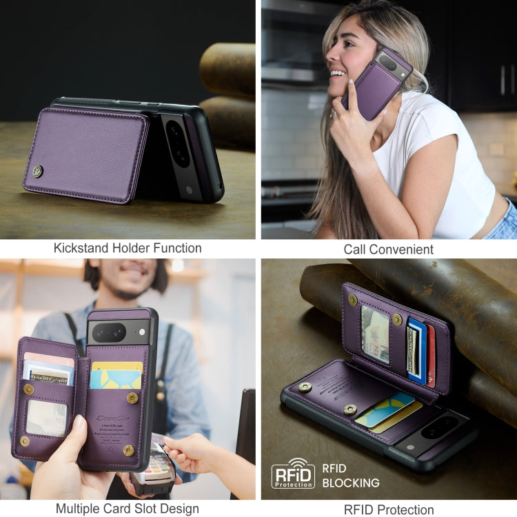 CaseMe C22 phone case for Google Pixel 8 with card slots and RFID protection, showcasing its stylish design and functionality.