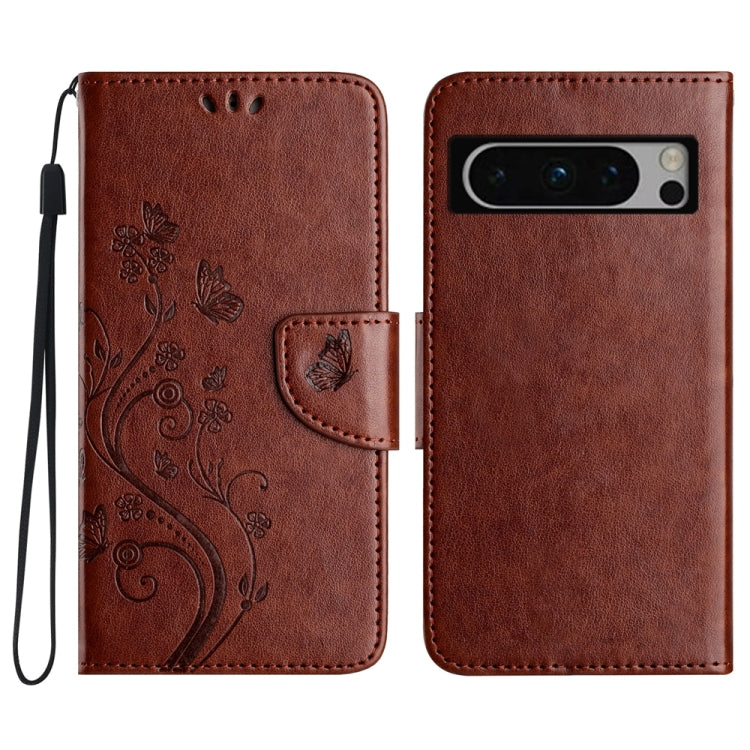 For Google Pixel 8 Pro Butterfly Flower Pattern Flip Leather Phone Case showcasing a vibrant floral design with card slots and a lanyard.
